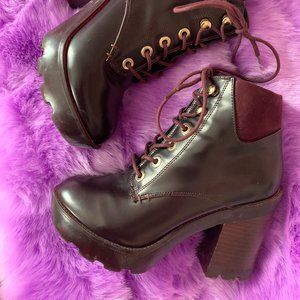 ALDO Maccari Patent Wine Leather Boots Size 6.5